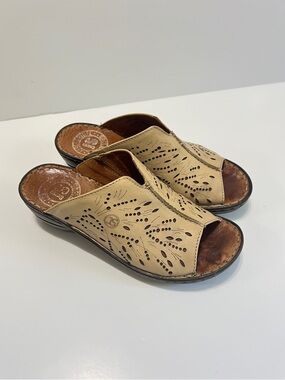 Josef Seibel Leather Slip On Sandals Beige Mule Women’s Sandals Size 38